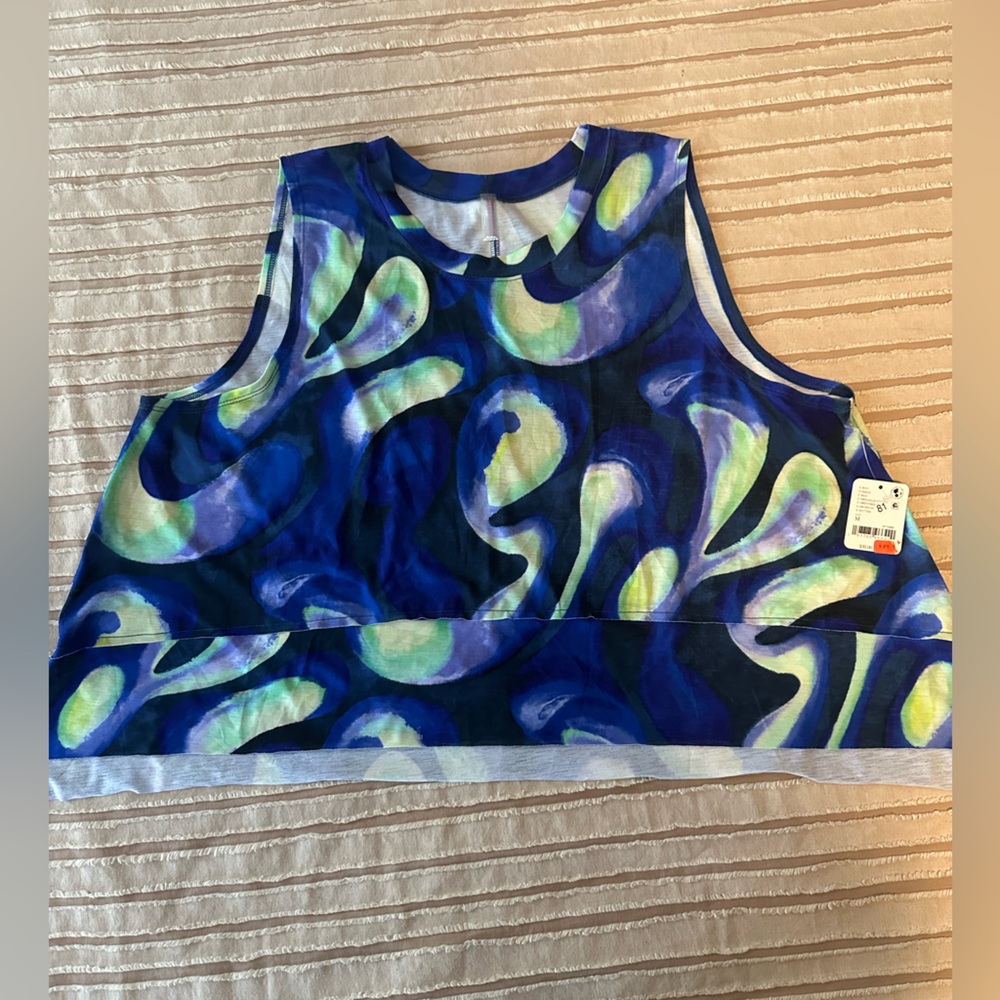 Free People Abstract Blue and Green Crop Top
